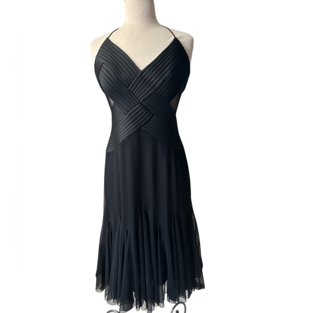 Womens JS Collection Black Mini Slip Dress Spaghetti Strap‎ Sheer Mesh Size 10